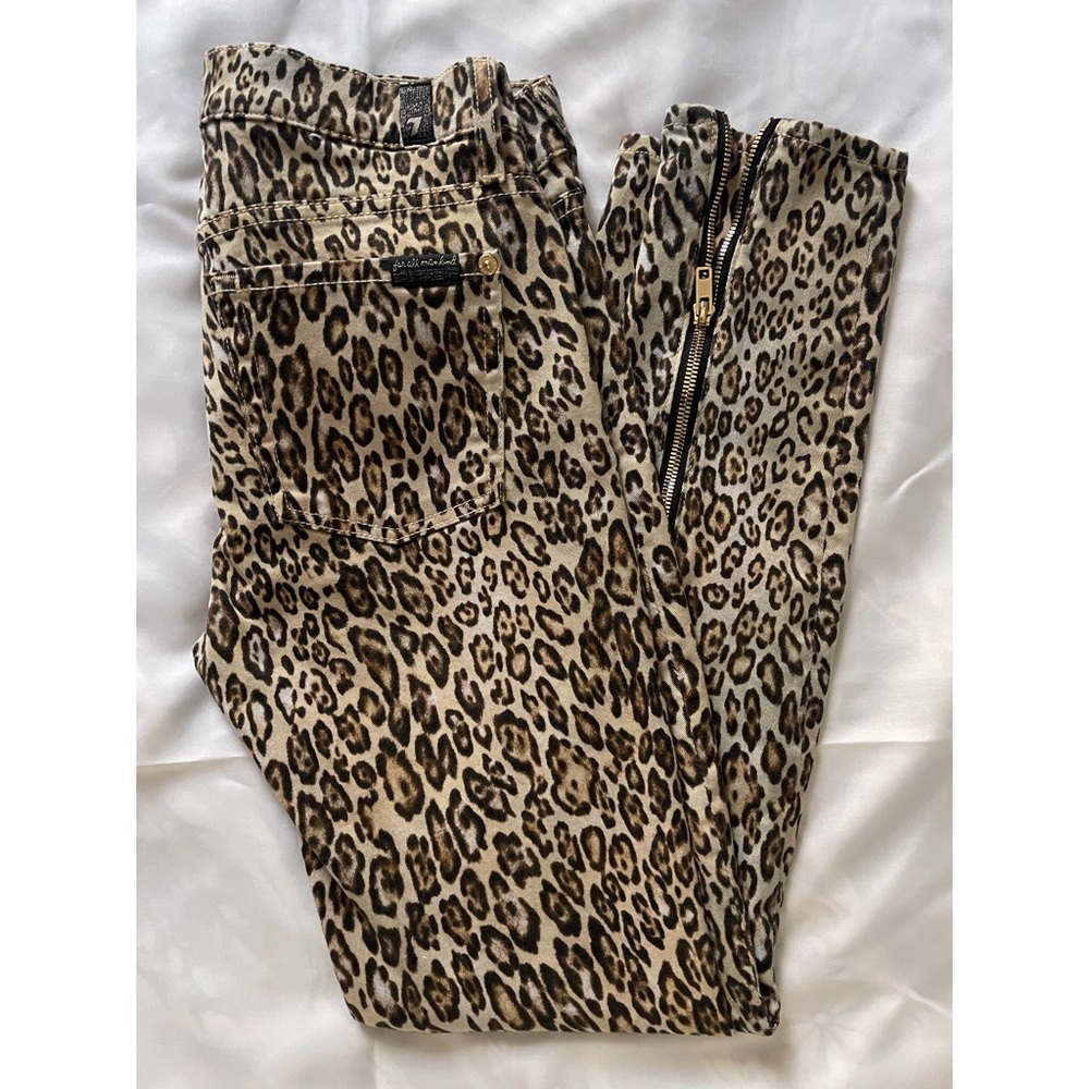 7 For All Mankind Leopard Print Skinny jeans with anke zipper.